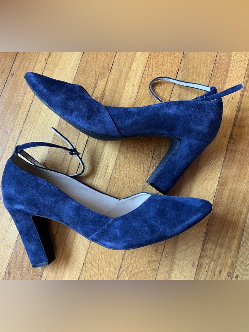 Cole Haan blue suede high heel shoes ankle strap office sexy secretary 10 Kaelyn